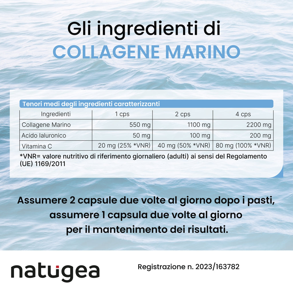 Collagene Marino Idrolizzato Natugea con Acido Ialuronico e Vitamina C – 120 capsule