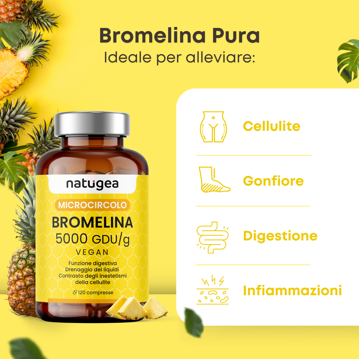 Bromelina 5000 GDU/g da Ananas – 120 compresse vegane