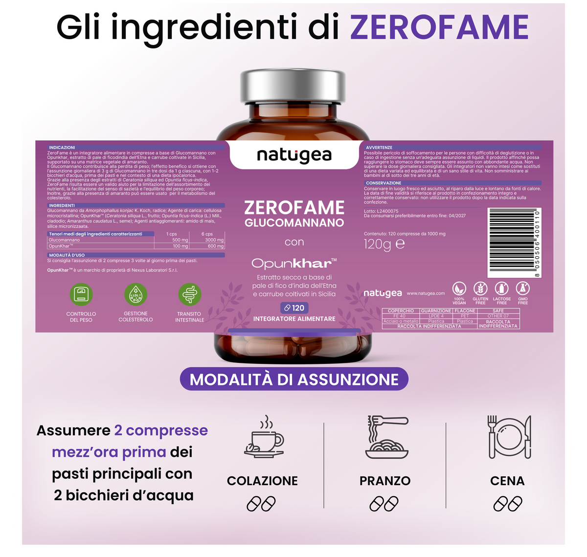 ZEROFAME® Natugea – Glucomannano con OpunKhar® – 120 compresse